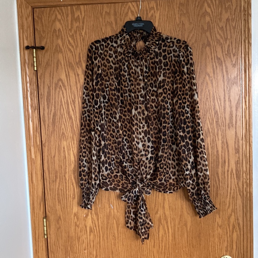Leopard Print Blouse With Mock Turtleneck And Key… - image 6